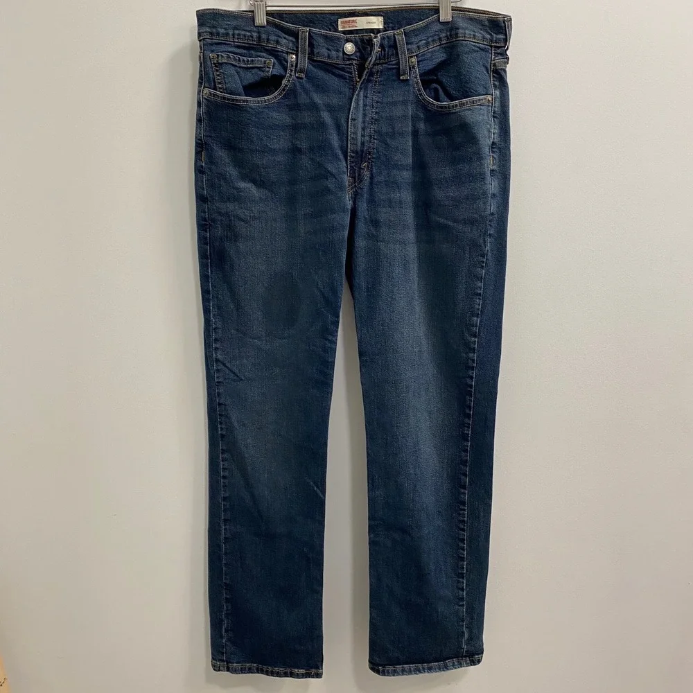 Signature by Levi Strauss Jeans Mens 36x32 Blue Straight Fit WaterLess Denim